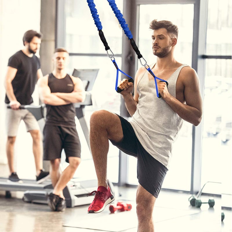 Coolrunner 2 Pair Resistance Band Handles Grips Fitness Strap Wide Design Heavy Duty Cable Handles with Solid ABS Cores, Heavy Gauge Welded D-Rings (4-Piece Set) (Blue) - Image 5